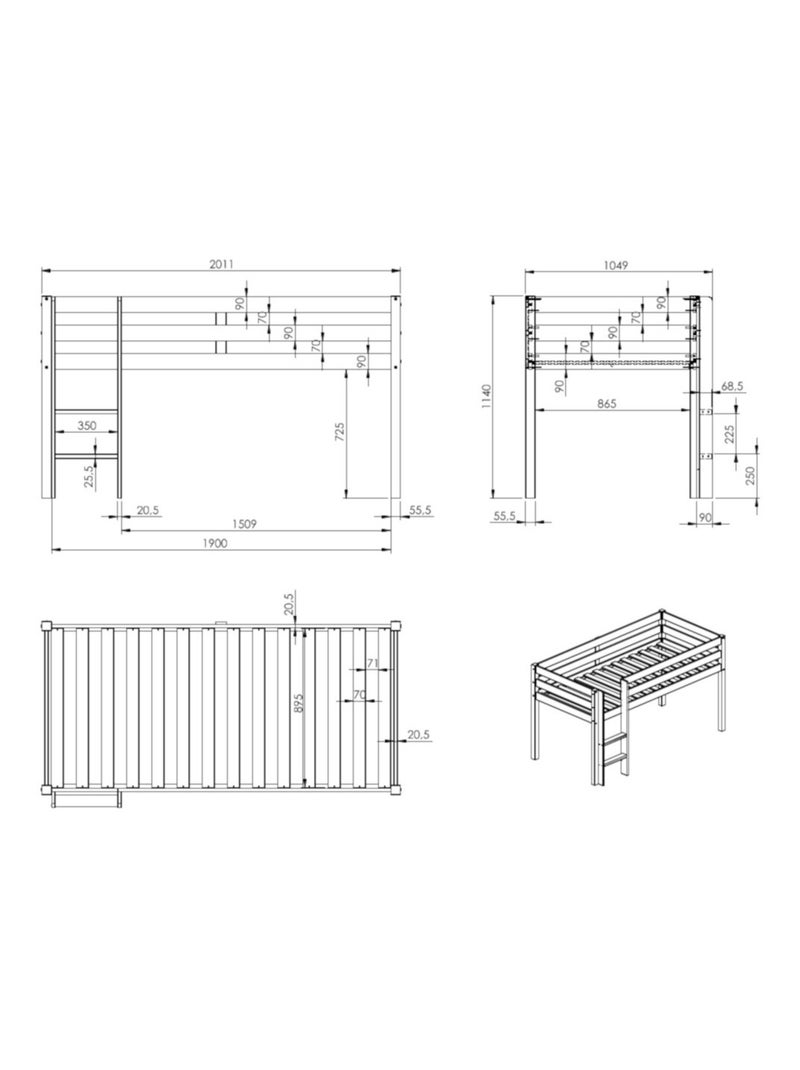Lit mi-hauteur pin massif naturel  ISIDORE Bois naturel - Kiabi