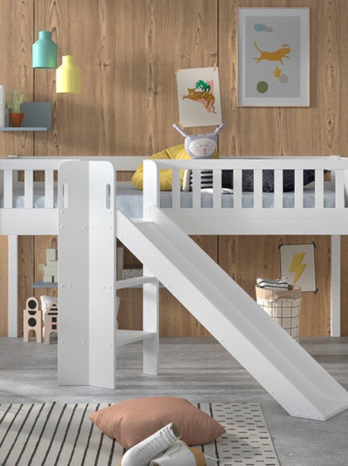 Lit mi-hauteur toboggan en pin massif et imitation bois  AXEL - Kiabi