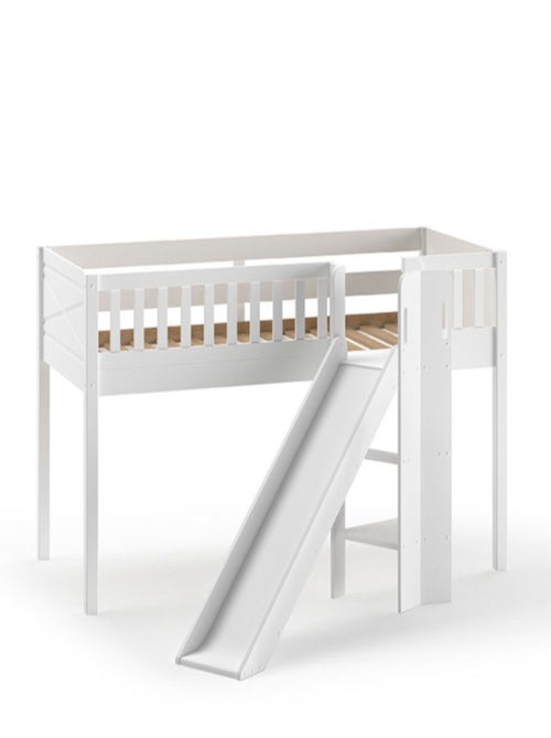 Lit mi-hauteur toboggan en pin massif et imitation bois  AXEL - Kiabi