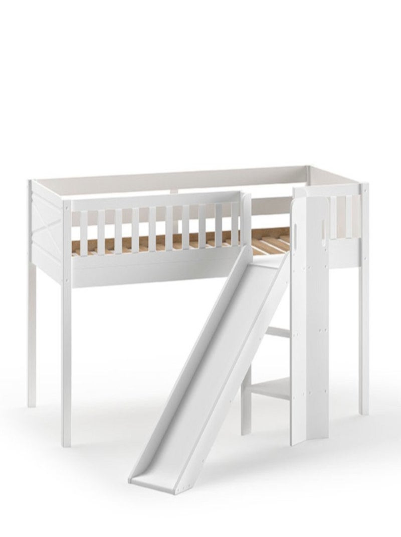 Lit mi-hauteur toboggan en pin massif et imitation bois  AXEL Blanc - Kiabi
