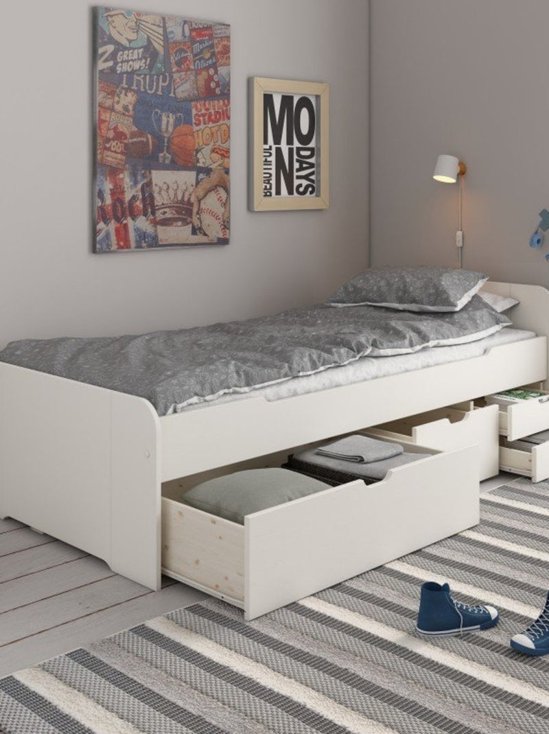 Lit multi-rangements pin massif  BASILE Blanc - Kiabi