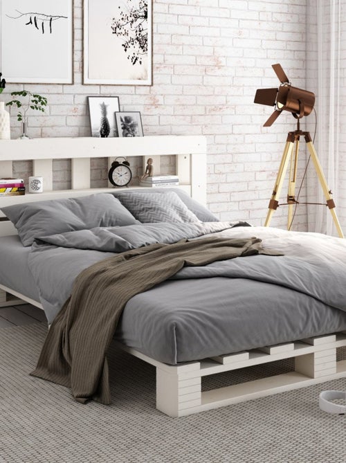 Lit palette avec tête de lit pin massif  SIMÉON - Kiabi