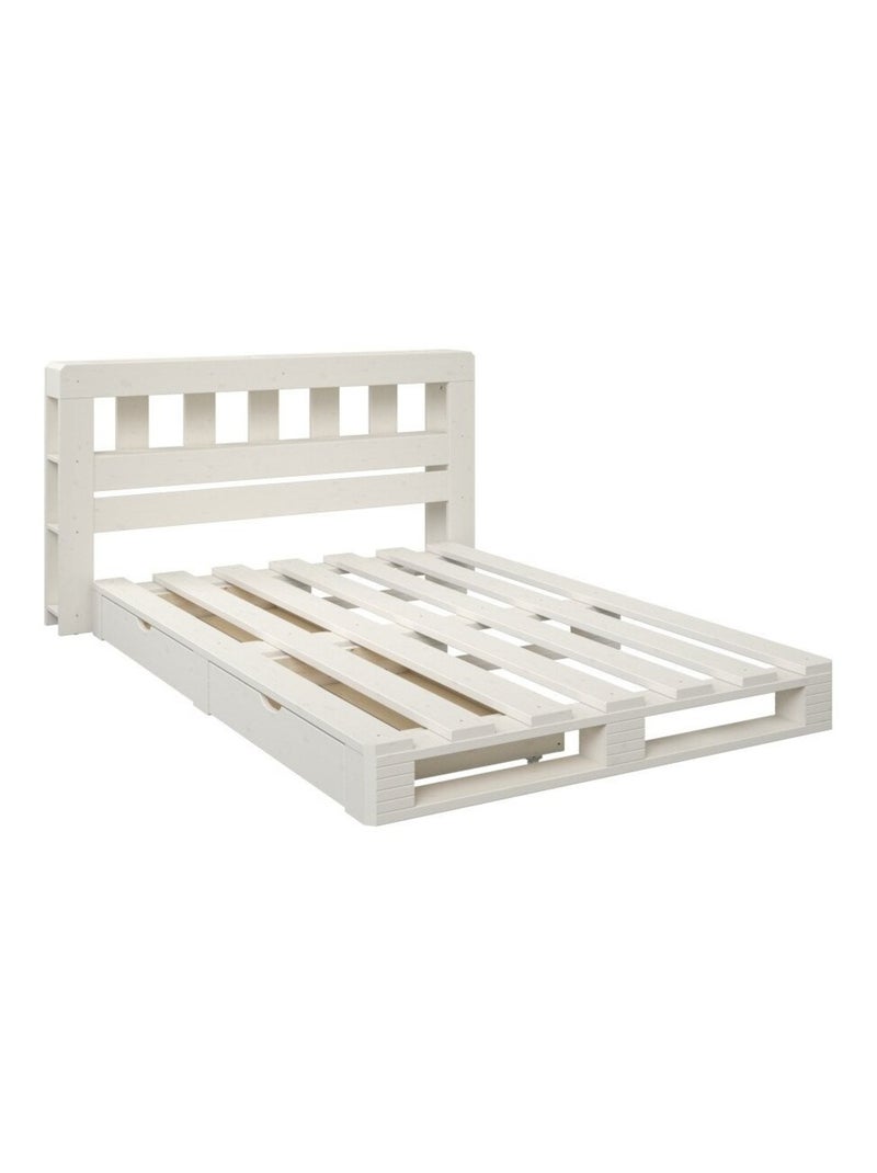 Lit palette avec tête de lit pin massif  SIMÉON Blanc - Kiabi