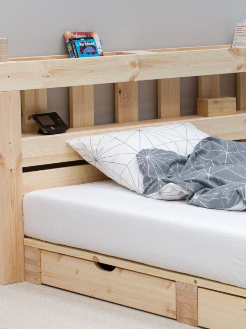 Lit palette avec tête de lit pin massif  SIMÉON Bois naturel - Kiabi