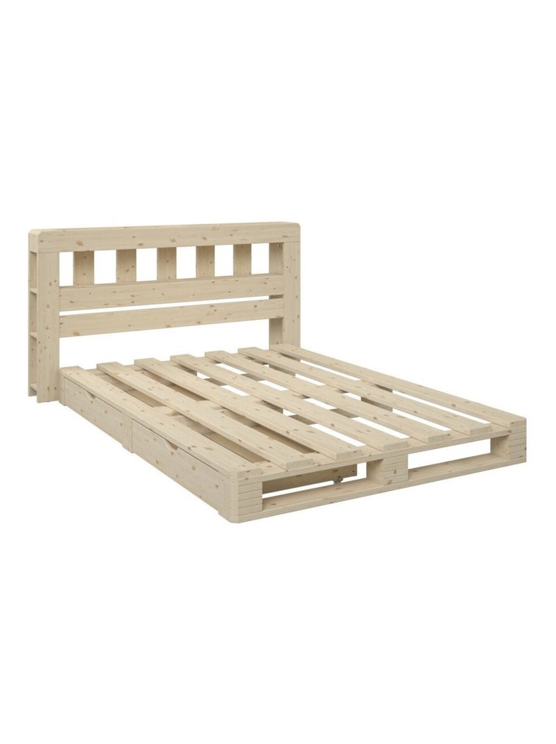Lit palette avec tête de lit pin massif  SIMÉON Bois naturel - Kiabi