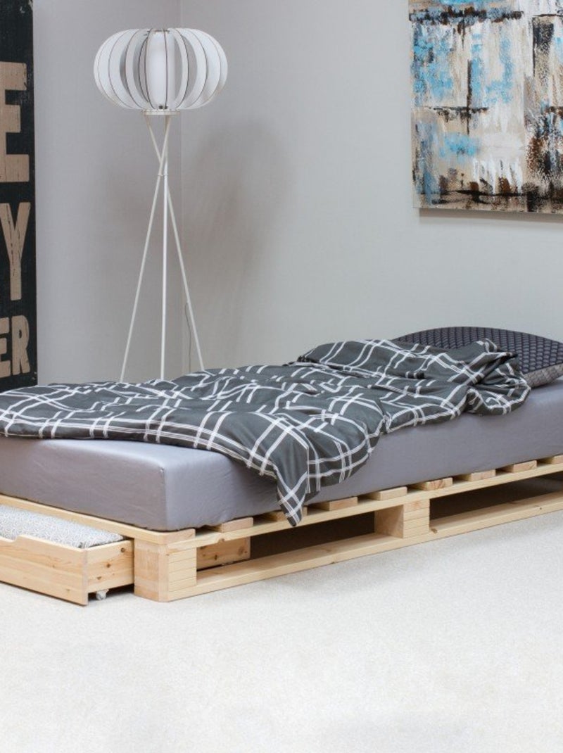 Lit palette avec tête de lit pin massif  SIMÉON Bois naturel - Kiabi