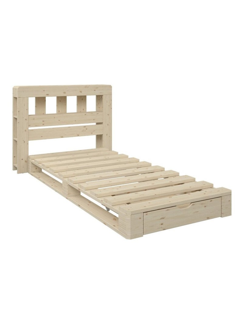 Lit palette avec tête de lit pin massif  SIMÉON Bois naturel - Kiabi