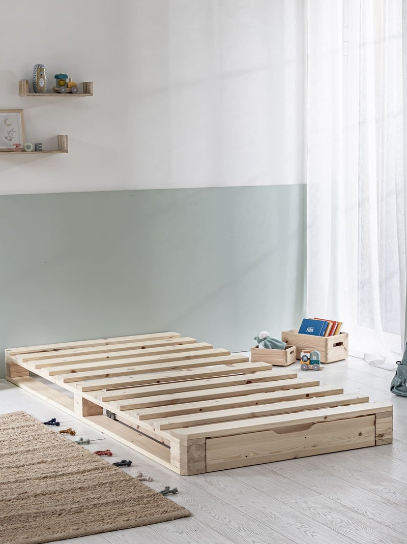 Lit palette en bois massif avec tiroir de rangement Marron clair - Kiabi