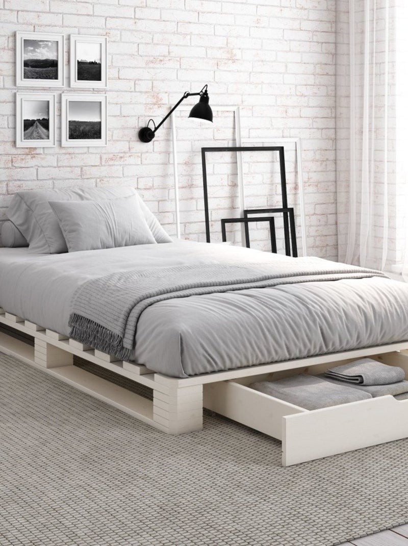 Lit palette pin massif  SIMÉON Blanc - Kiabi