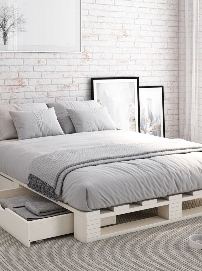 Lit palette pin massif  SIMÉON Blanc - Kiabi