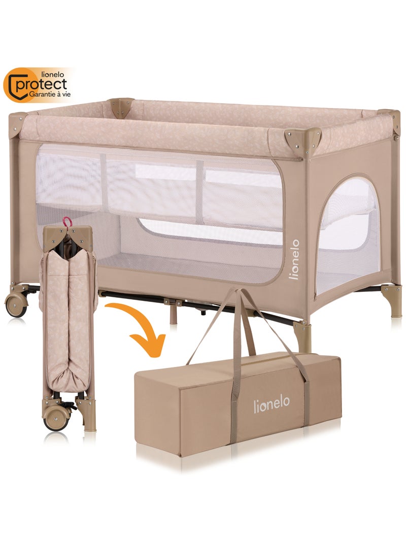 Lit parapluie 2en1 LIONELO Jasmin - Parc bébé - Pliage rapide - Roulettes - 0-36 mois - Poche Beige - Kiabi