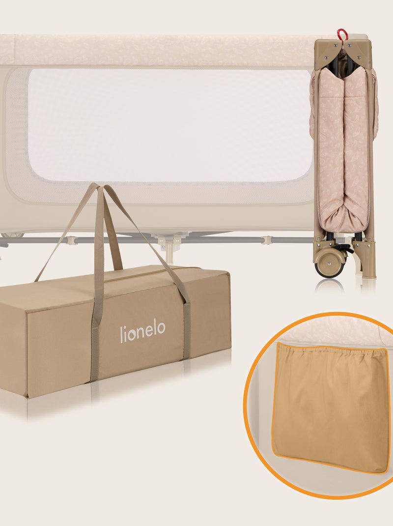 Lit parapluie 2en1 LIONELO Jasmin - Parc bébé - Pliage rapide - Roulettes - 0-36 mois - Poche Beige - Kiabi