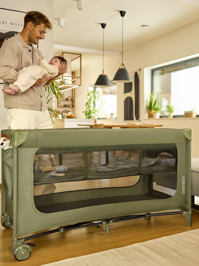 Lit parapluie 2en1 LIONELO Jasmin - Parc bébé - Pliage rapide - Roulettes - 0-36 mois - Poche Bleu - Kiabi