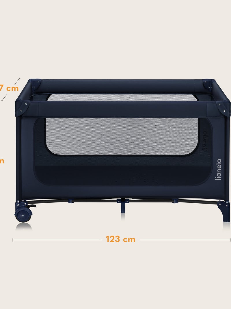 Lit parapluie 2en1 LIONELO Jasmin - Parc bébé - Pliage rapide - Roulettes - 0-36 mois - Poche Bleu - Kiabi