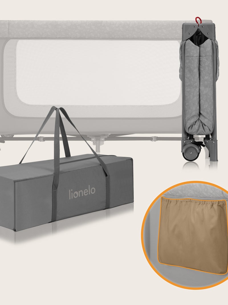 Lit parapluie 2en1 LIONELO Jasmin - Parc bébé - Pliage rapide - Roulettes - 0-36 mois - Poche Gris - Kiabi