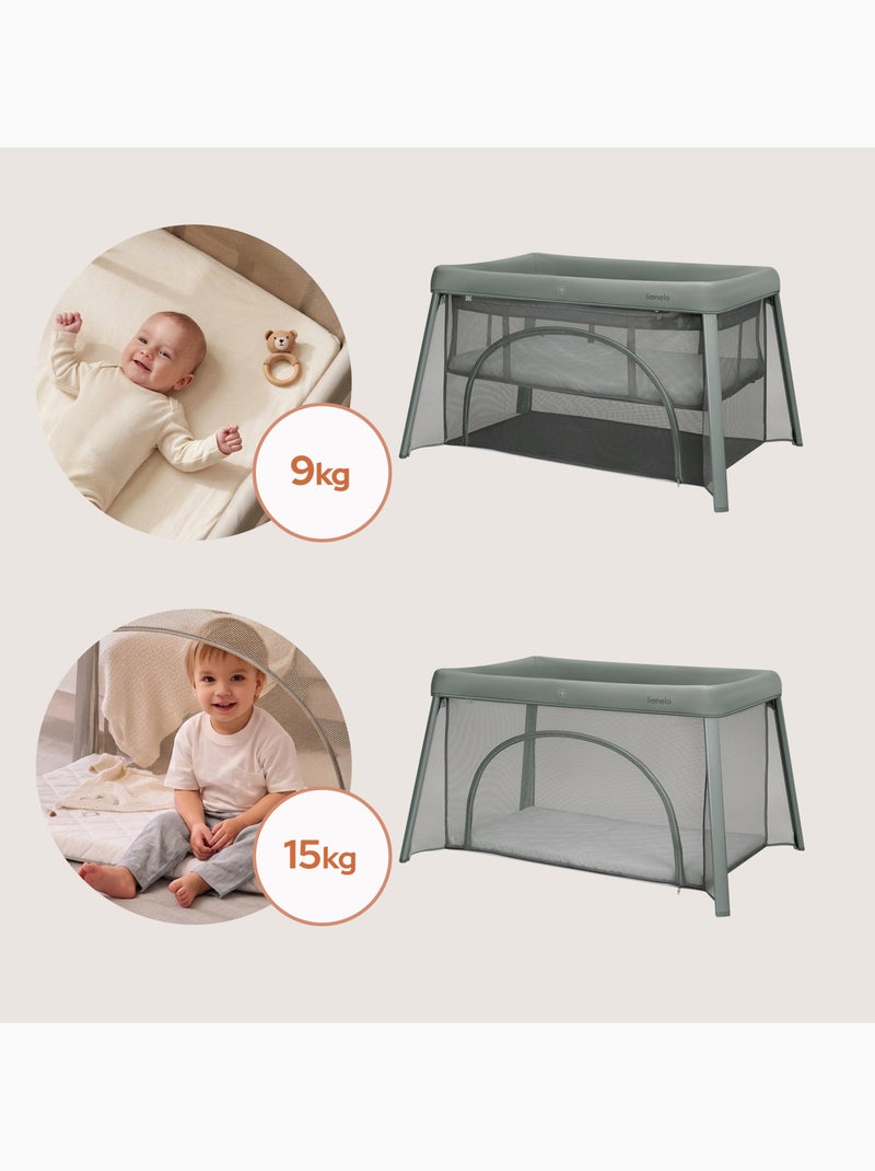 Lit parapluie 2en1 LIONELO Mila - Ultra légère - Lit bébé - 4cm matelas - Sac inclus Vert - Kiabi