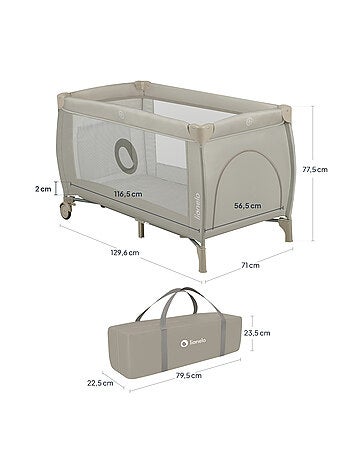 Lit parapluie 3en1 LIONELO Stefi Plus - Parc bébé - Matelas haute densité - Roulettes - 0-36 mois