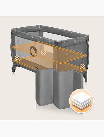 Lit parapluie 3en1 LIONELO Stefi Plus - Parc bébé - Matelas haute densité - Roulettes - 0-36 mois