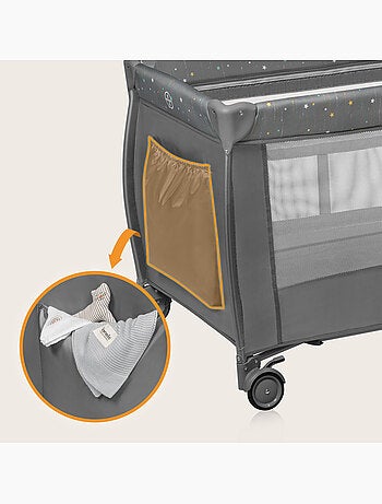 Lit parapluie 3en1 LIONELO Stefi Plus - Parc bébé - Matelas haute densité - Roulettes - 0-36 mois