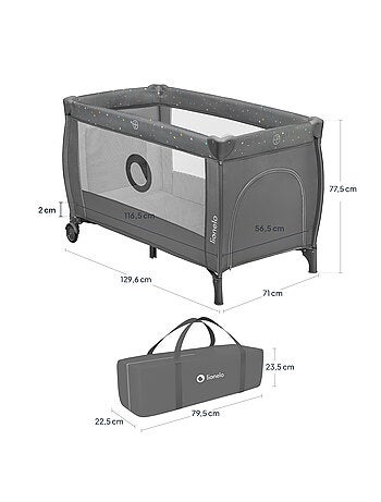 Lit parapluie 3en1 LIONELO Stefi Plus - Parc bébé - Matelas haute densité - Roulettes - 0-36 mois