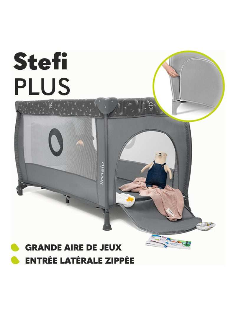 Lit parapluie 2en1 LIONELO Stefi Plus - Parc bébé - Matelas haute densité - Roulettes - 0-36 mois Gris - Kiabi