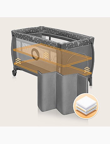 Lit parapluie 3en1 LIONELO Stefi Plus - Parc bébé - Matelas haute densité - Roulettes - 0-36 mois