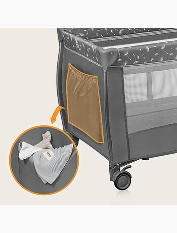 Lit parapluie 3en1 LIONELO Stefi Plus - Parc bébé - Matelas haute densité - Roulettes - 0-36 mois