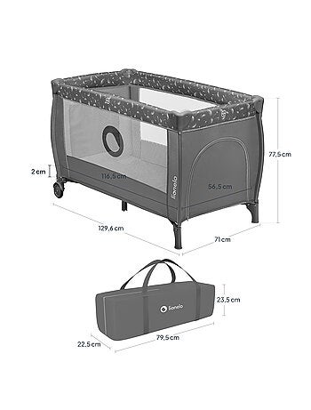 Lit parapluie 3en1 LIONELO Stefi Plus - Parc bébé - Matelas haute densité - Roulettes - 0-36 mois