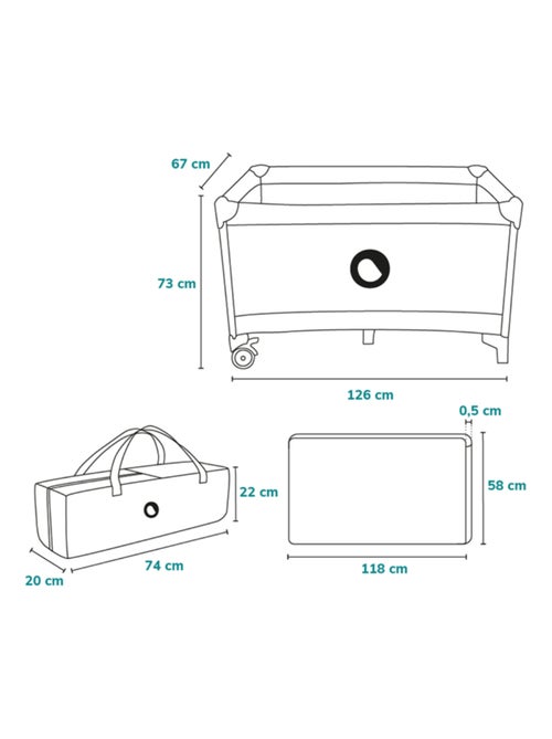 Lit parapluie 2en1LIONELO Stefi - Parc bébé - 125 x 65 cm - Roulettes - 0-36 mois - Sac inclus - Kiabi