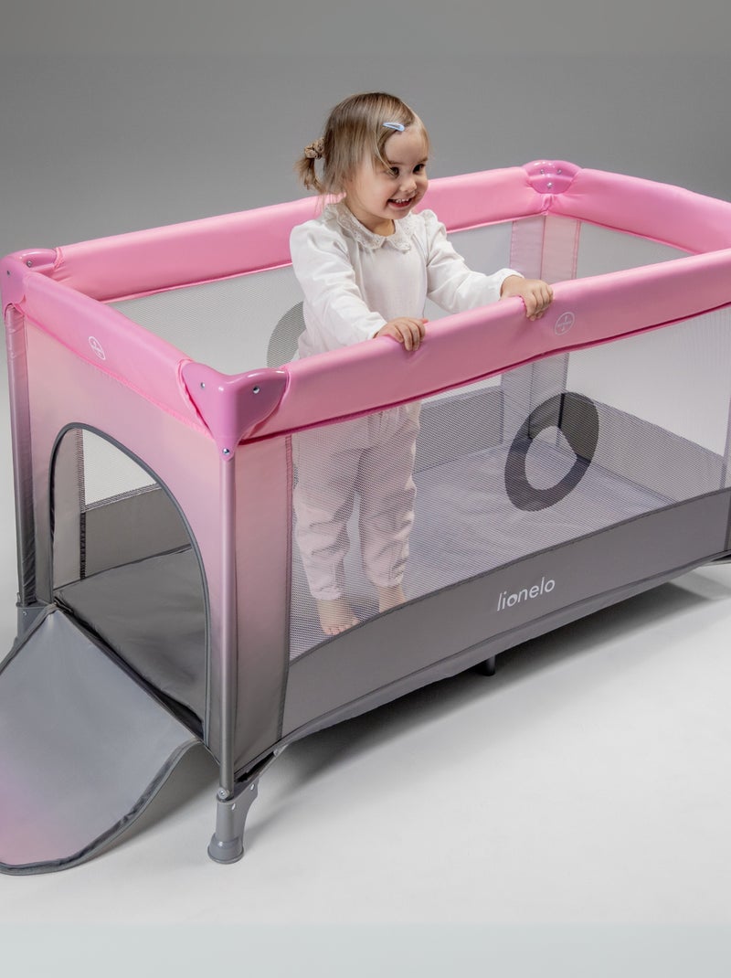 Lit parapluie 2en1LIONELO Stefi - Parc bébé - 125 x 65 cm - Roulettes - 0-36 mois - Sac inclus Blanc Rose Gris - Kiabi