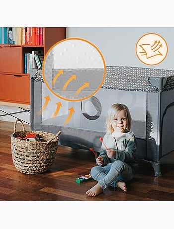 Lit parapluie 2en1LIONELO Stefi - Parc bébé - 125 x 65 cm - Roulettes - 0-36 mois - Sac inclus
