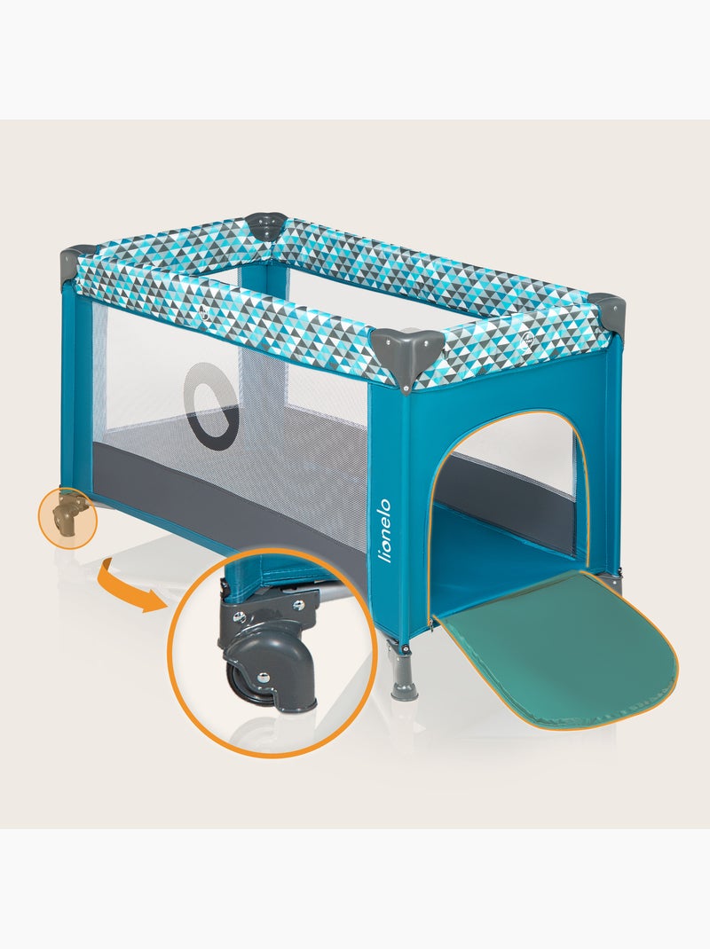 Lit parapluie  2en1LIONELO Stefi - Parc bébé - 125 x 65 cm - Roulettes - 0-36 mois - Sac inclus Bleu turquoise - Kiabi