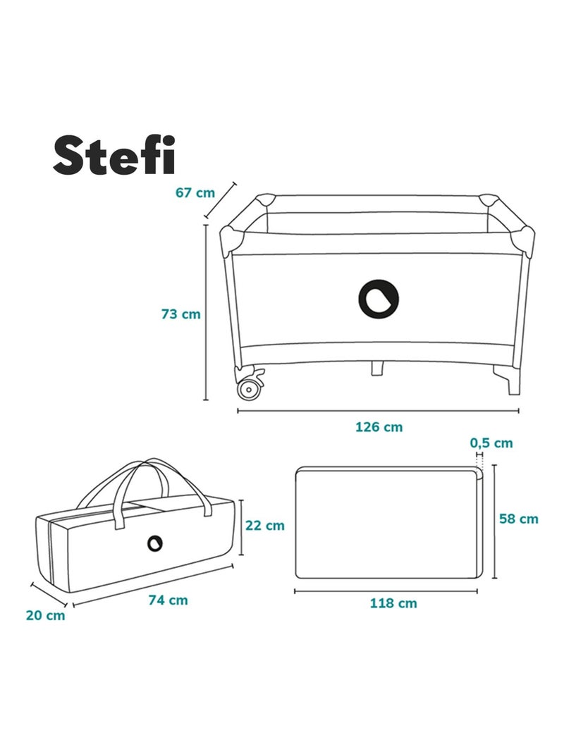 Lit parapluie 2en1LIONELO Stefi - Parc bébé - 125 x 65 cm - Roulettes - 0-36 mois - Sac inclus Gris Jaune - Kiabi