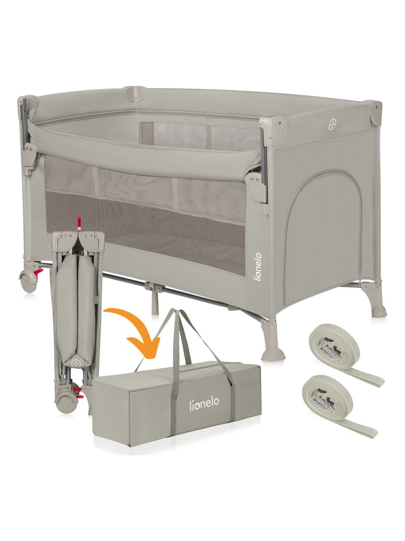 Lit parapluie 3en1 LIONELO Ellen - Lit cododo - Parc bébé - Matelas haute densité - Roulettes Beige - Kiabi