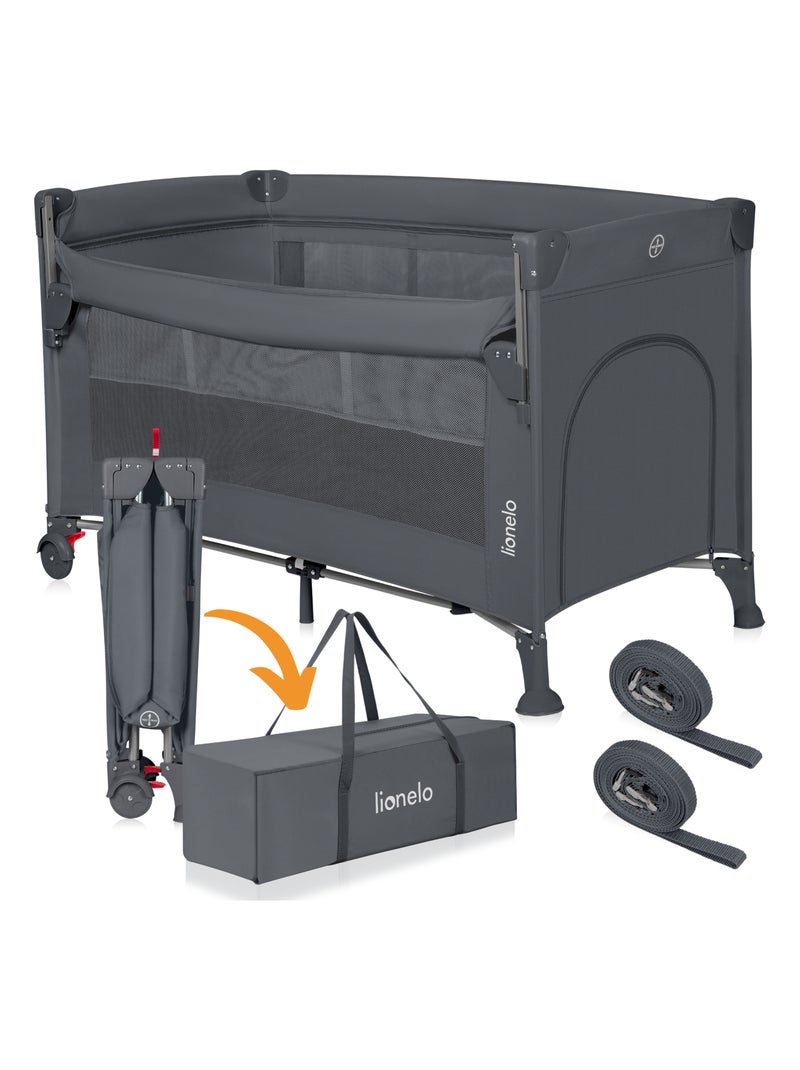 Lit parapluie 3en1 LIONELO Ellen - Lit cododo - Parc bébé - Matelas haute densité - Roulettes Gris - Kiabi