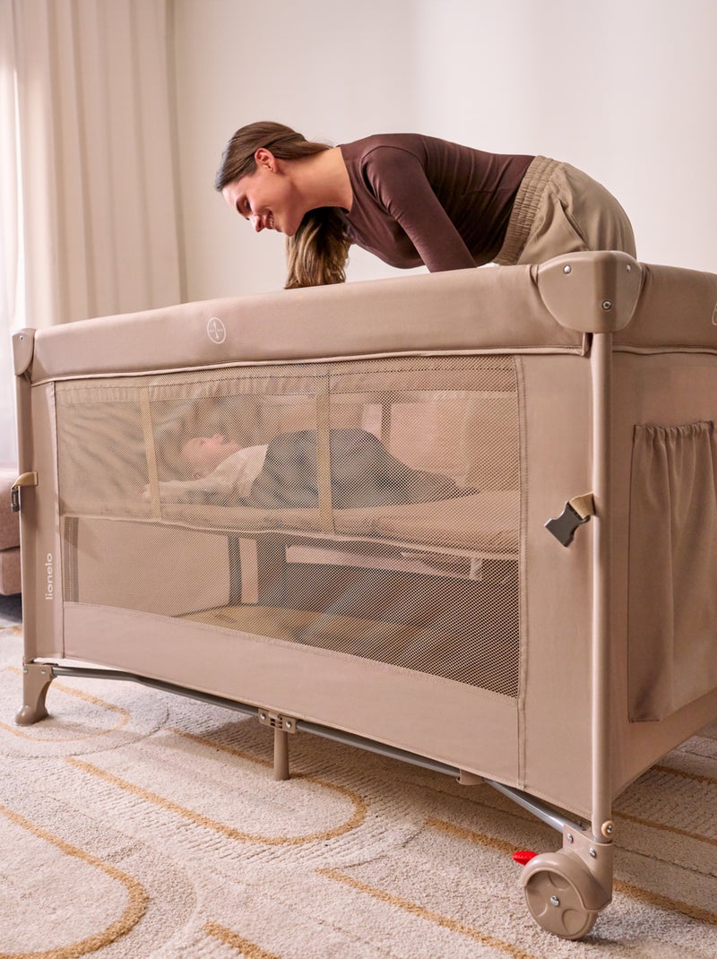Lit parapluie 3en1 LIONELO Ellen - Lit cododo - Parc bébé - Matelas haute densité - Roulettes Noir - Kiabi