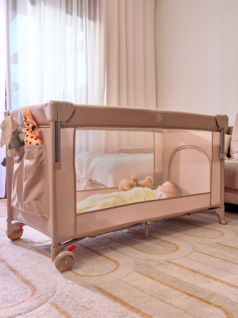 Lit parapluie 3en1 LIONELO Ellen - Lit cododo - Parc bébé - Matelas haute densité - Roulettes Noir - Kiabi