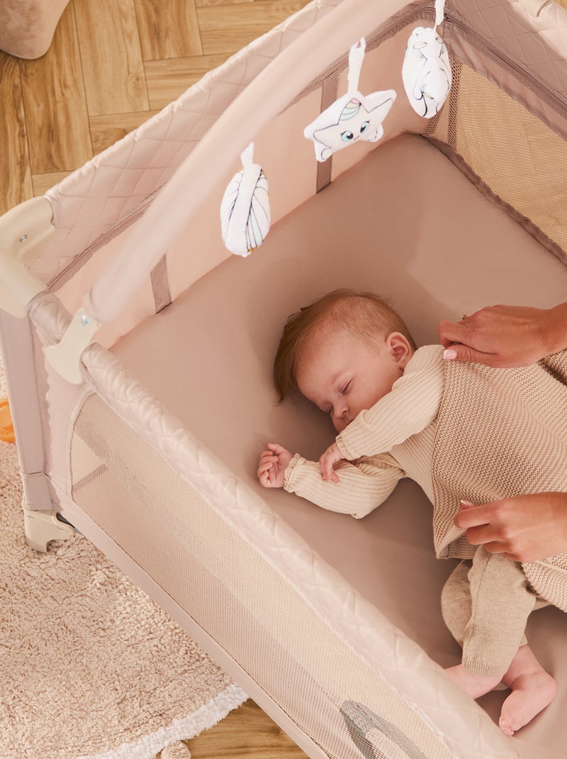 Lit parapluie 3en1 LIONELO Flower - Parc bébé - 0-36 mois - Pliage rapide - Roulettes Beige - Kiabi