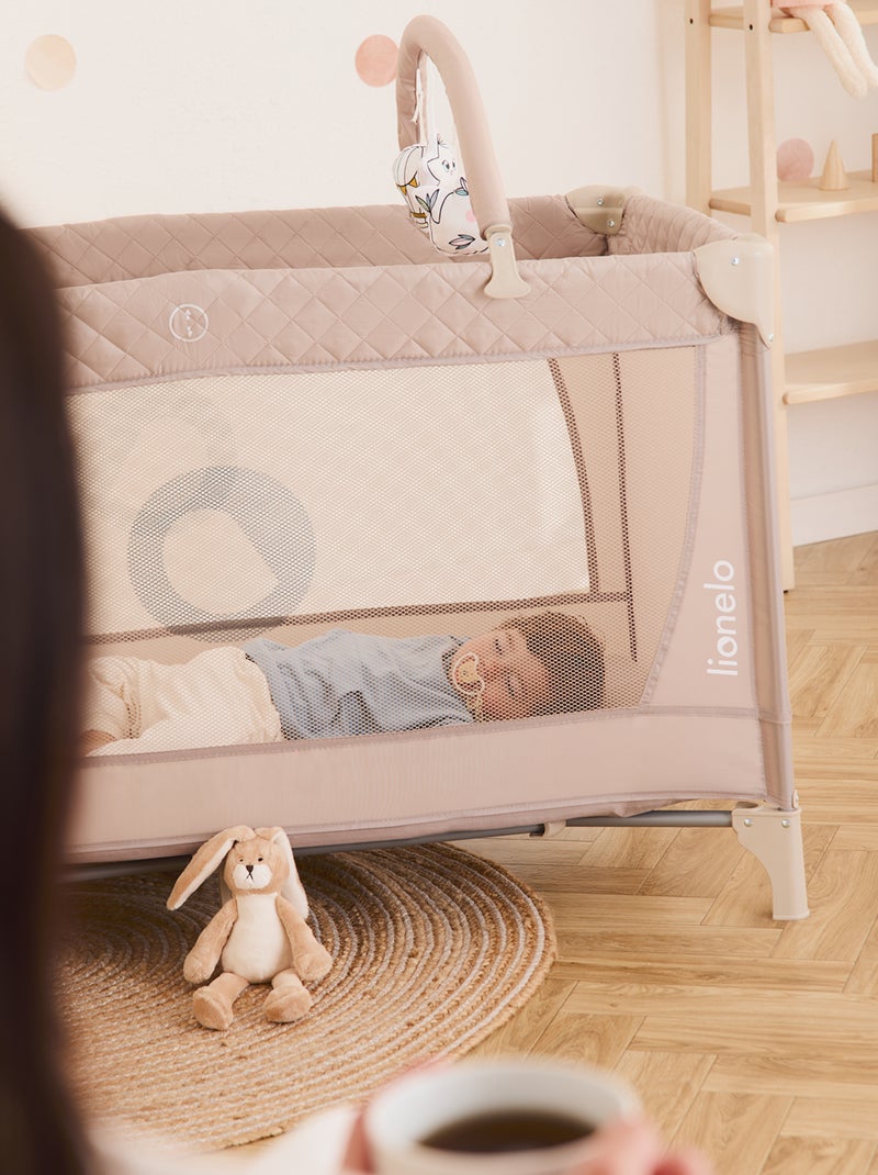 Lit parapluie 3en1 LIONELO Flower - Parc bébé - 0-36 mois - Pliage rapide - Roulettes Beige - Kiabi