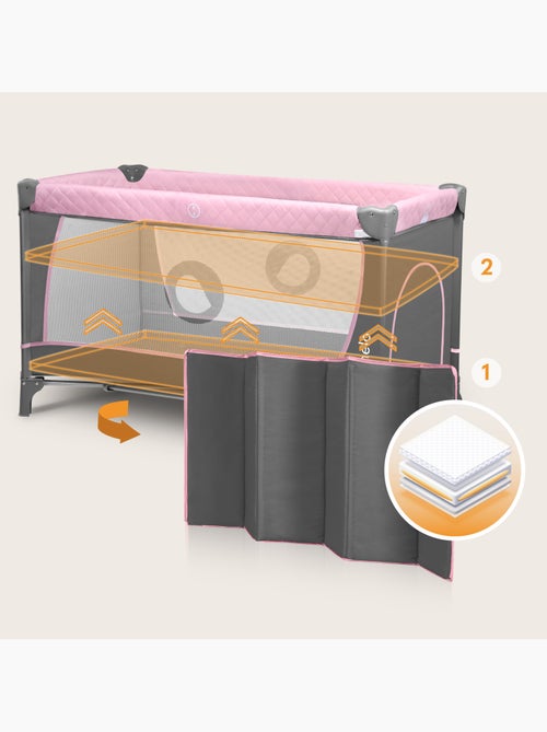 Lit parapluie 3en1 LIONELO Flower - Parc bébé - 0-36 mois - Pliage rapide - Roulettes - Kiabi