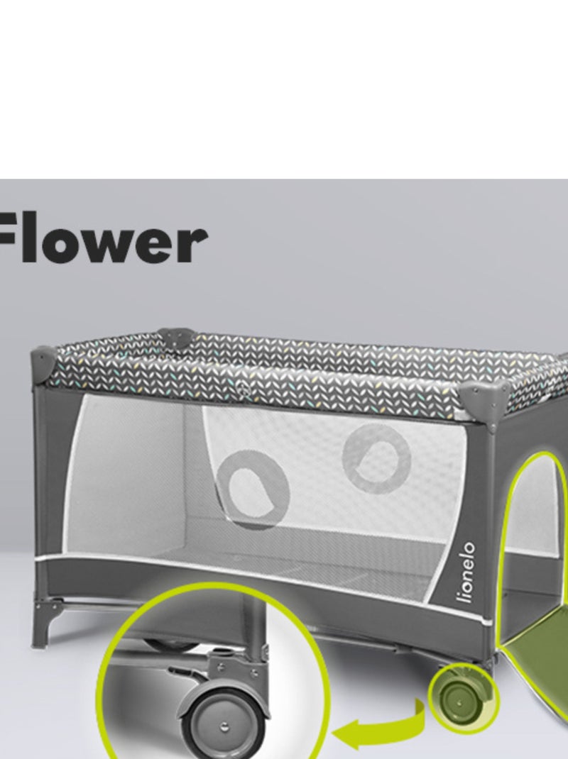 Lit parapluie 3en1 LIONELO Flower - Parc bébé - 0-36 mois - Pliage rapide - Roulettes Gris foncé - Kiabi