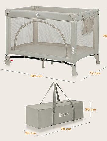 Lit parapluie 3en1 LIONELO Laura - Parc bébé - Matelas haute densité - Roulettes - 0-36 mois