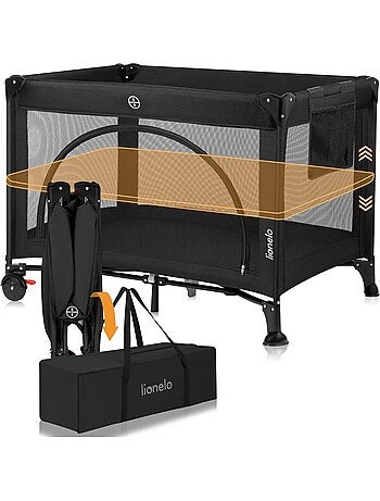 Lit parapluie 3en1 LIONELO Laura - Parc bébé - Matelas haute densité - Roulettes - 0-36 mois
