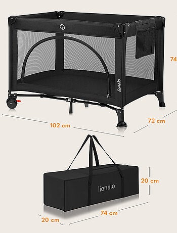 Lit parapluie 3en1 LIONELO Laura - Parc bébé - Matelas haute densité - Roulettes - 0-36 mois