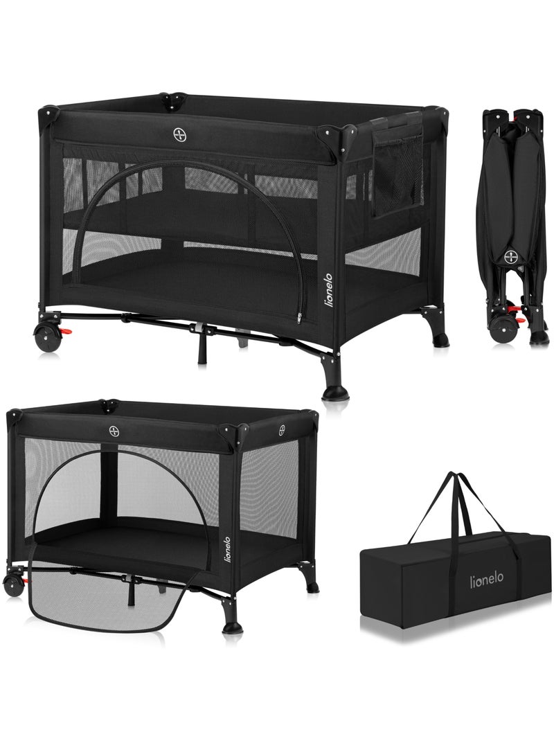 Lit parapluie 3en1 LIONELO Laura - Parc bébé - Matelas haute densité - Roulettes - 0-36 mois