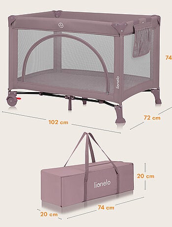 Lit parapluie 3en1 LIONELO Laura - Parc bébé - Matelas haute densité - Roulettes - 0-36 mois