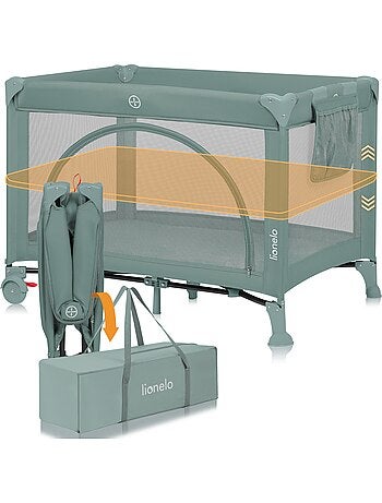 Lit parapluie 3en1 LIONELO Laura - Parc bébé - Matelas haute densité - Roulettes - 0-36 mois