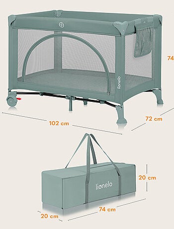 Lit parapluie 3en1 LIONELO Laura - Parc bébé - Matelas haute densité - Roulettes - 0-36 mois