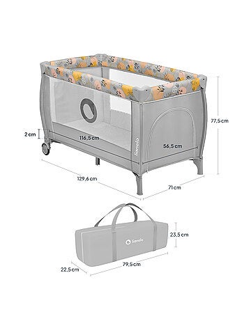 Lit parapluie 3en1 LIONELO Stefi Plus - Parc bébé - Matelas haute densité - Roulettes - 0-36 mois