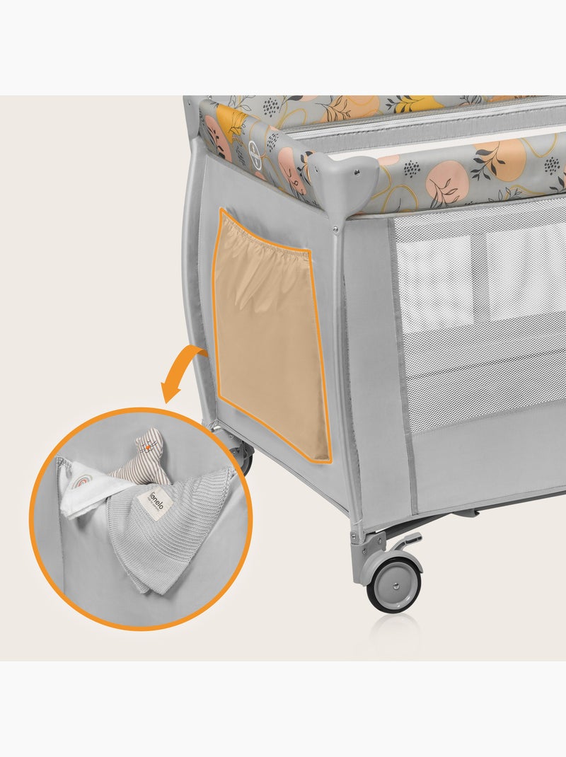 Lit parapluie 3en1 LIONELO Stefi Plus - Parc bébé - Matelas haute densité - Roulettes - 0-36 mois Gris Jaune - Kiabi